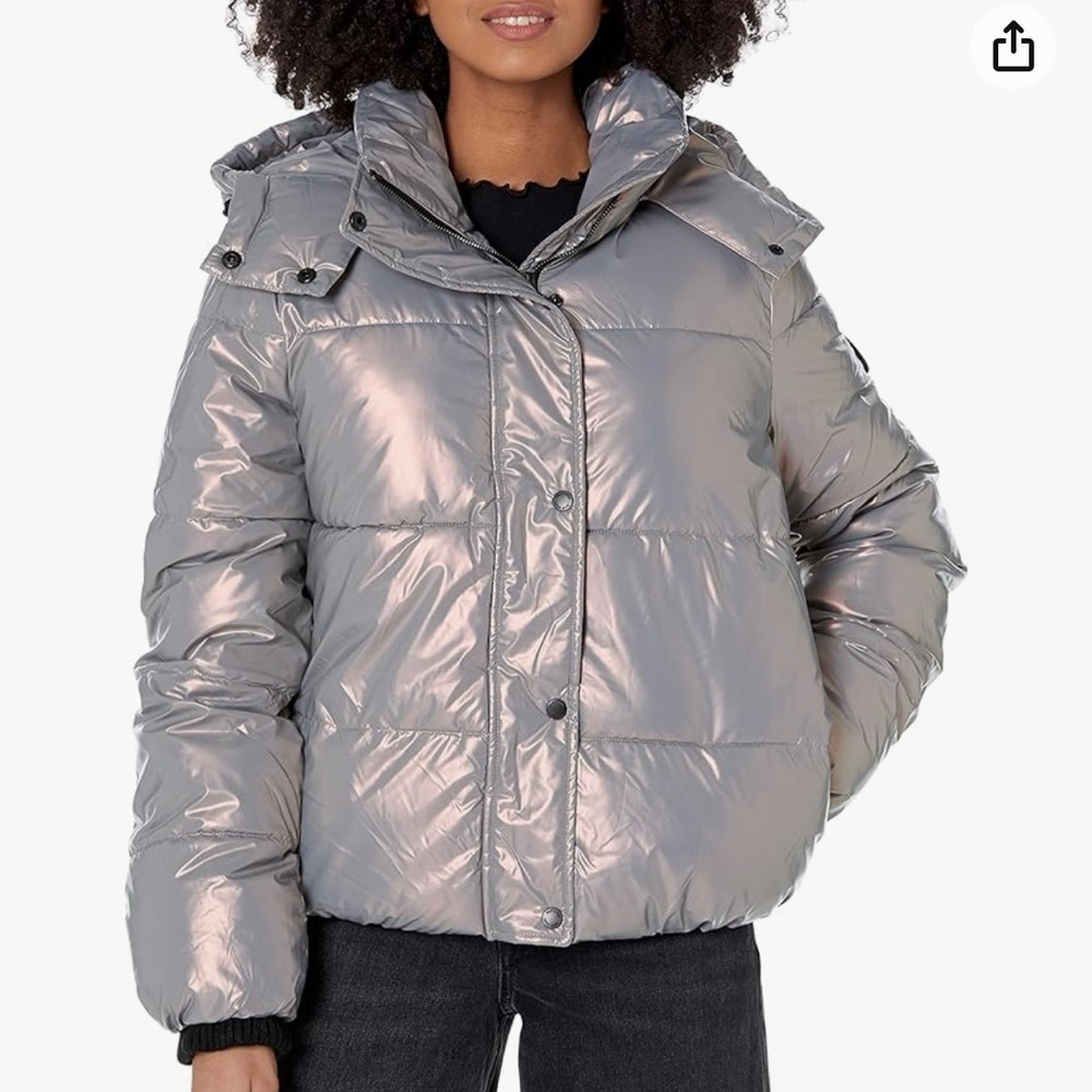DKNY Women's Sport High Shine Hooded Puffer Jacket